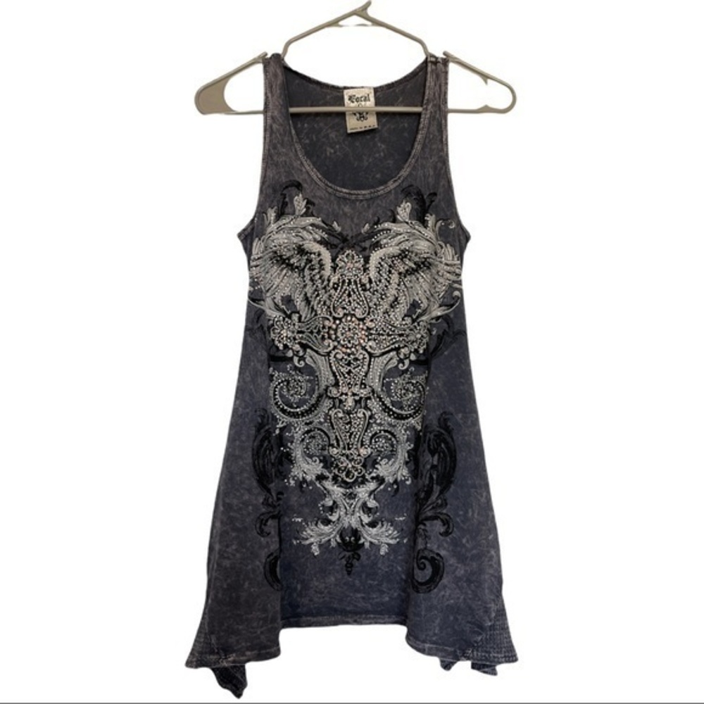Vocal Gray Flowy Tank Top Size Small EUC #7915
